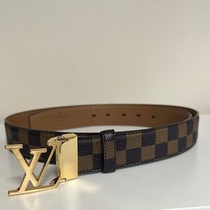 LV Damier brown Belt with Gold Buckle